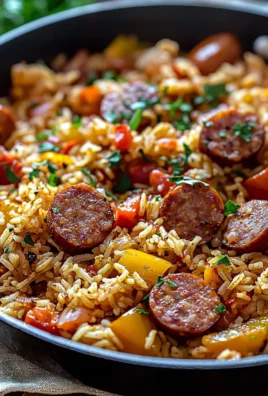 Delicious Cajun Sausage and Rice Skillet ready to serve in a cast-iron pan.