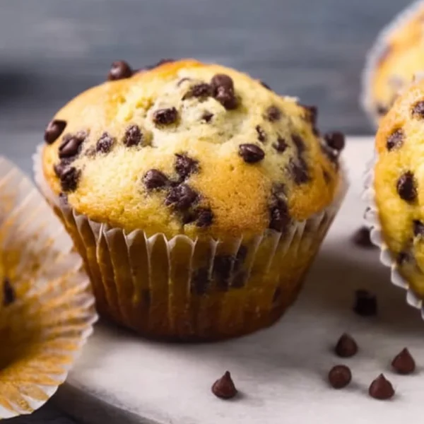 Homemade chocolate chip muffins fresh out of the oven