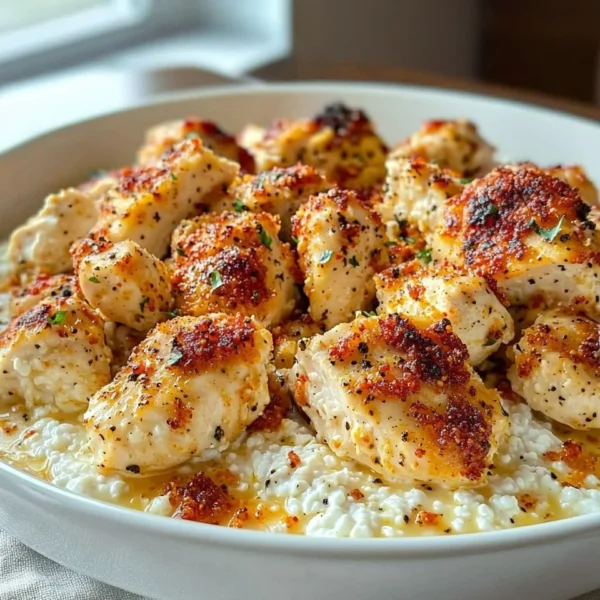 Cottage Cheese Parmesan Firecracker Chicken in a skillet with vibrant ingredients.