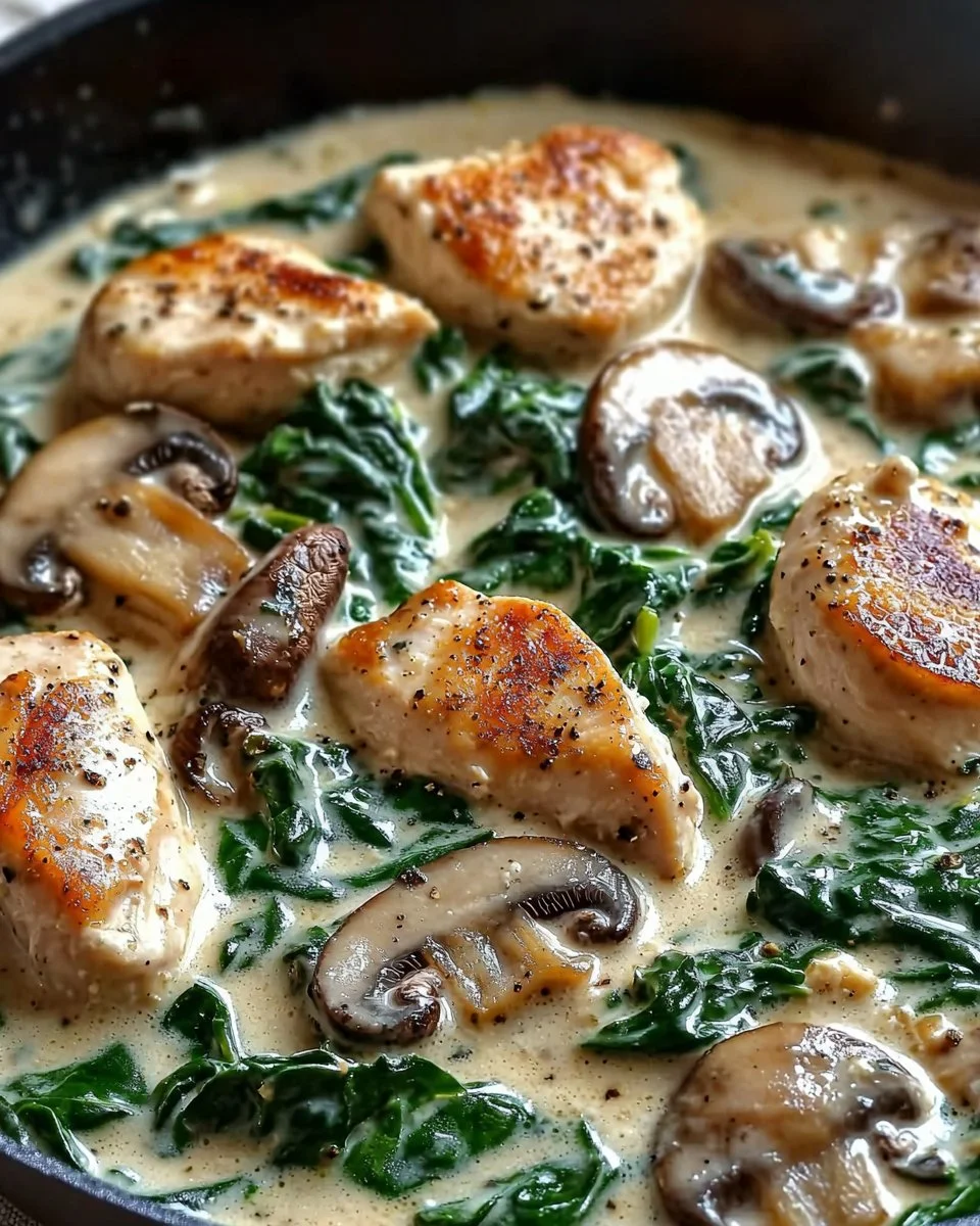 Creamy Chicken Mushroom Spinach Skillet