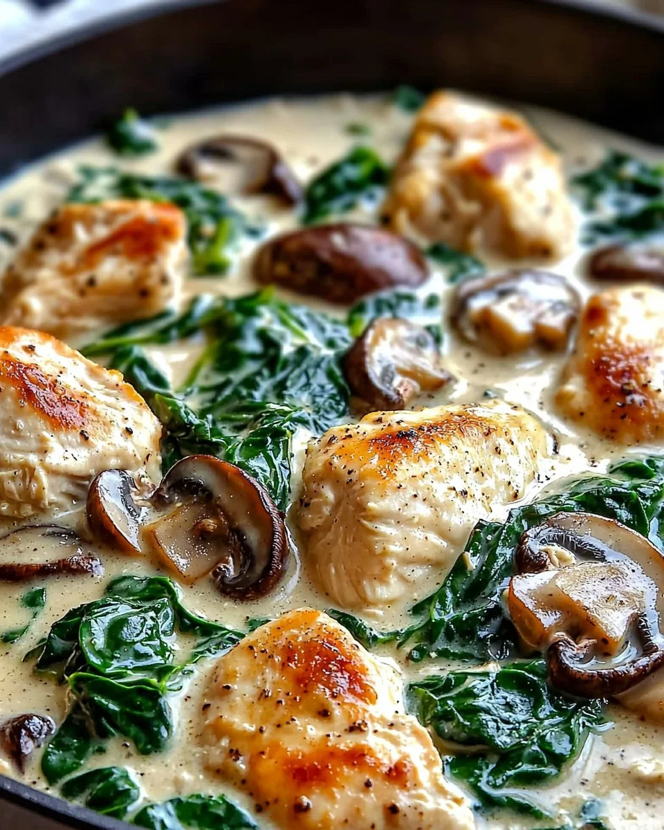 Creamy Chicken Mushroom Spinach Skillet