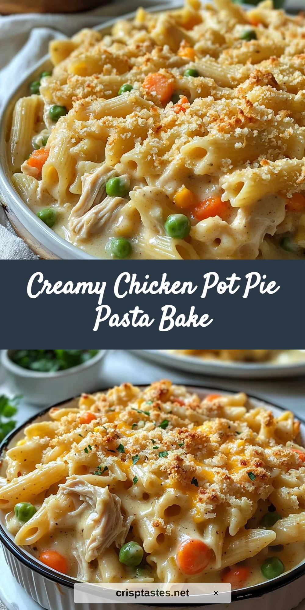 Creamy Chicken Pot Pie Pasta Bake