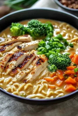 Bowl of creamy garlic chicken ramen topped with green onions and soft-boiled egg.