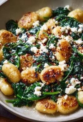 Creamy gnocchi with spinach and feta served in a bowl.