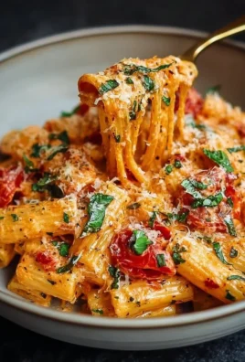 Delicious creamy tomato garlic pasta garnished with fresh herbs