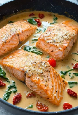 Creamy Tuscan salmon dish with rich sauce and fresh ingredients