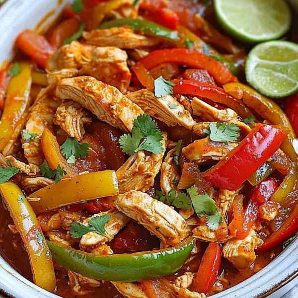 Delicious easy Crockpot Chicken Fajitas garnished with fresh vegetables