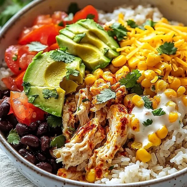 Easy Street Corn Chicken Bowl with grilled chicken, corn, and fresh toppings.