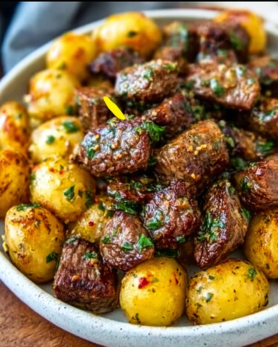 Garlic Butter Beef Bites with Potatoes
