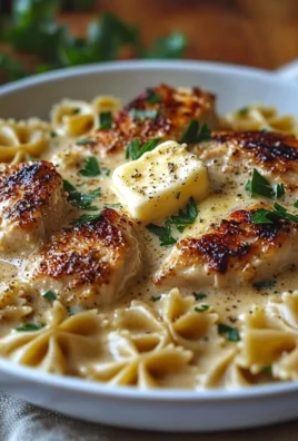 Delicious Garlic Butter Chicken served with Bowtie Pasta.