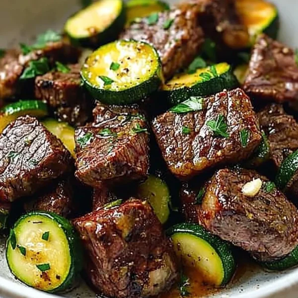Plate of Garlic Butter Steak Bites garnished with herbs, ready in 15 minutes.