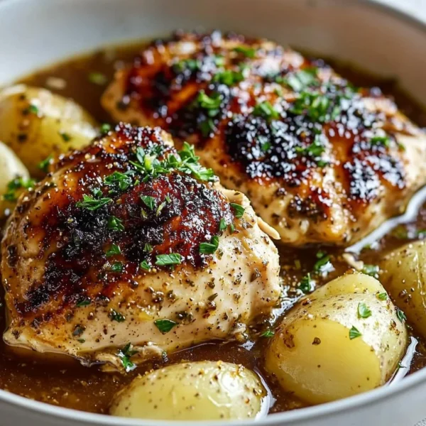 Delicious Garlic Herb Chicken topped with fresh herbs and presented on a plate.