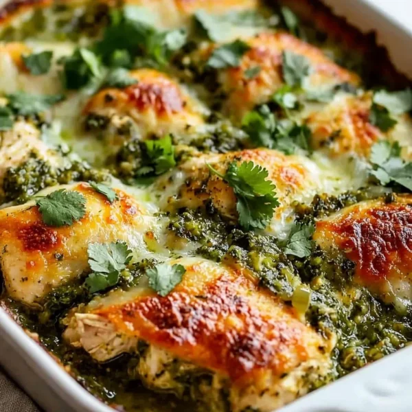 Healthy Salsa Verde Chicken Casserole topped with fresh ingredients