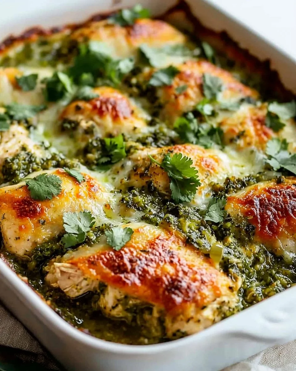Healthy Salsa Verde Chicken Casserole topped with fresh ingredients