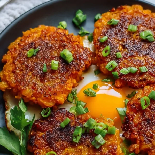 Healthy sweet potato hash browns served on a plate with herbs and spices