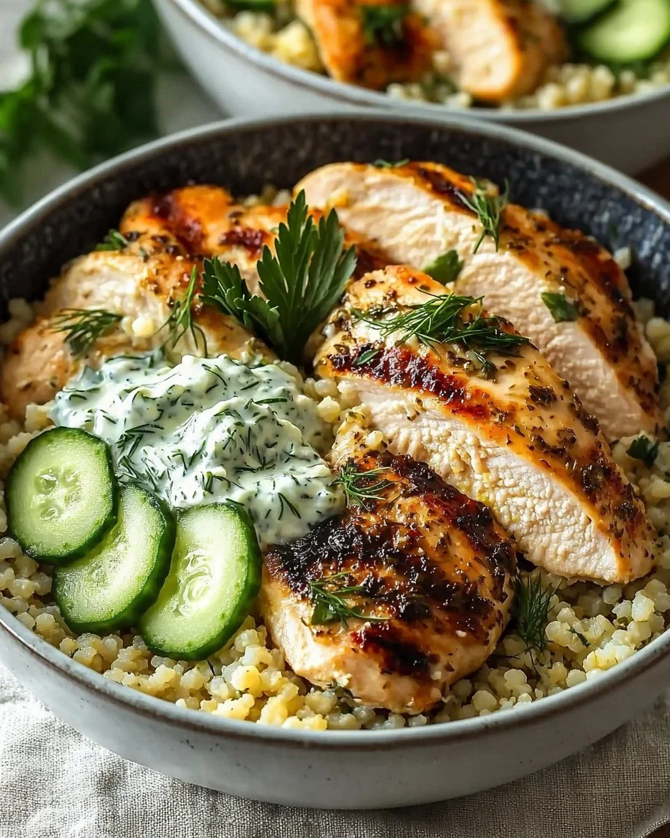 Herbed Chicken and Couscous Bowls with Tzatziki