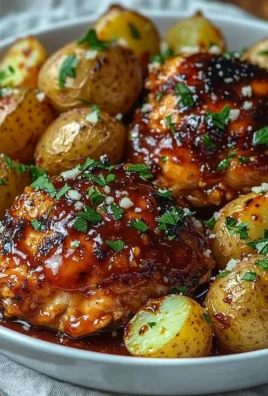 Honey BBQ Chicken served with garlic Parmesan potatoes for a delicious meal