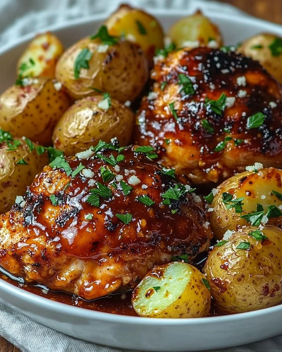 Honey BBQ Chicken with Garlic Parmesan Potatoes