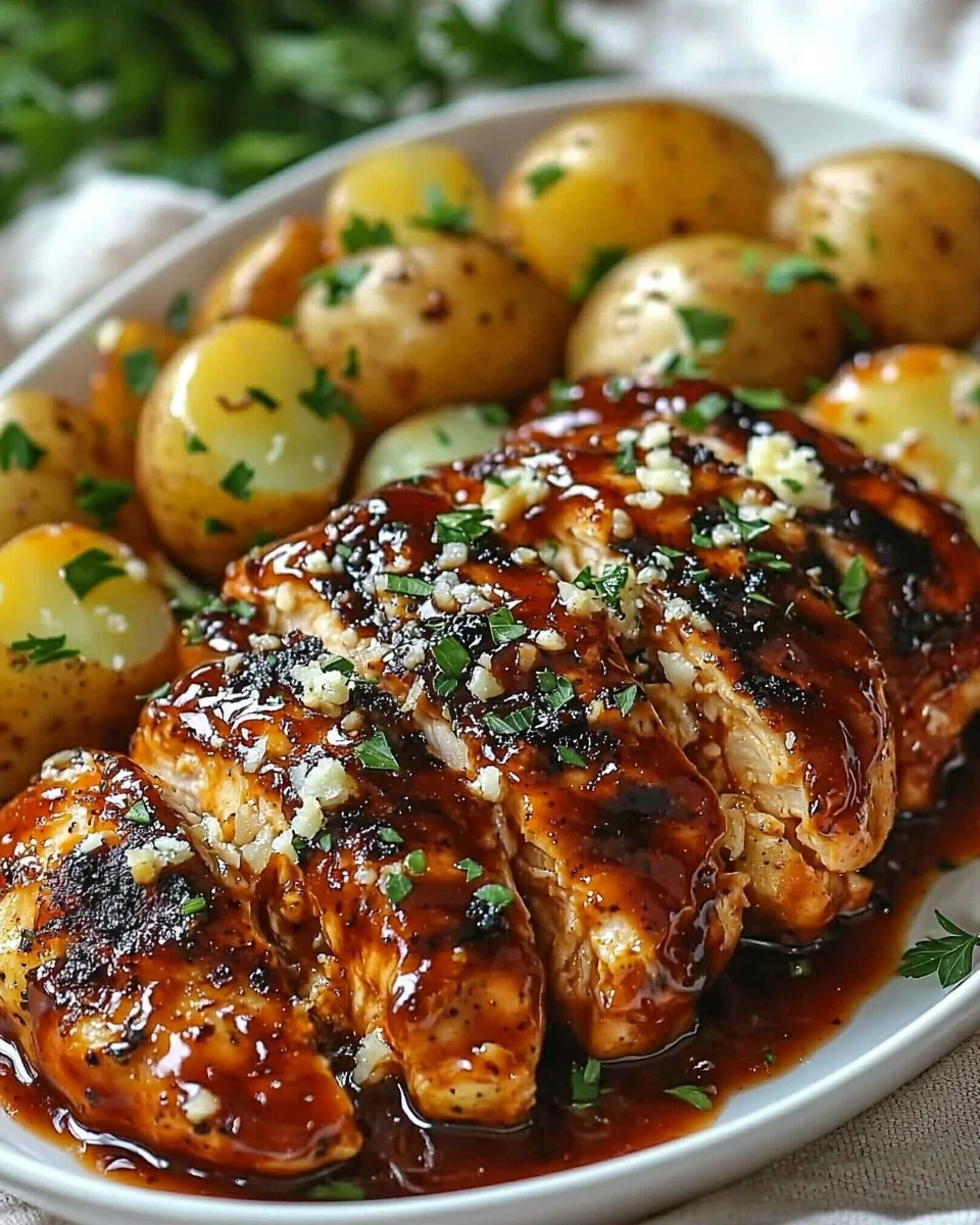 Honey BBQ Chicken with Garlic Parmesan Potatoes