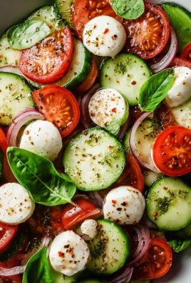 Juicy Cucumber Caprese Salad with fresh tomatoes, mozzarella, and basil
