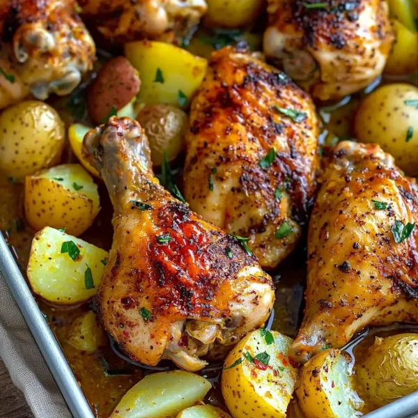 Delicious Lemon Garlic Chicken dish garnished with herbs and lemon slices.