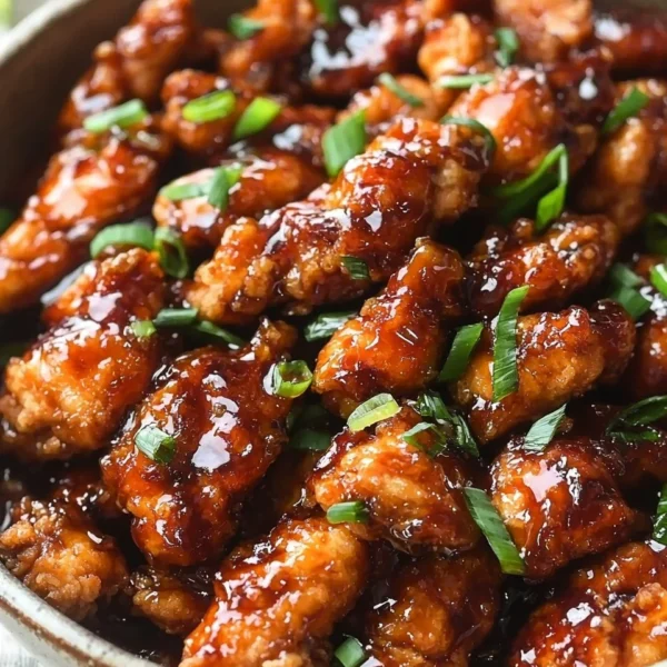 Delicious Mongolian chicken with crispy fried chicken coated in savory sauce.