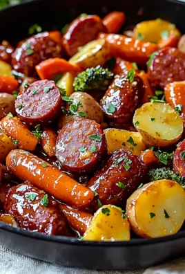 One-Pan Honey Garlic Kielbasa with colorful veggies in a skillet