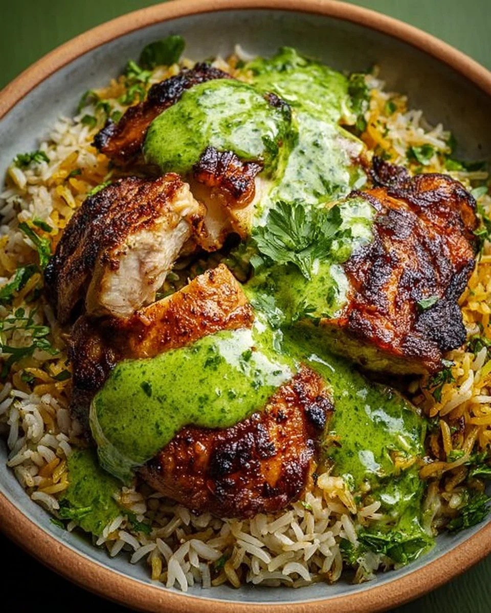 Peruvian Chicken And Rice with Green Sauce