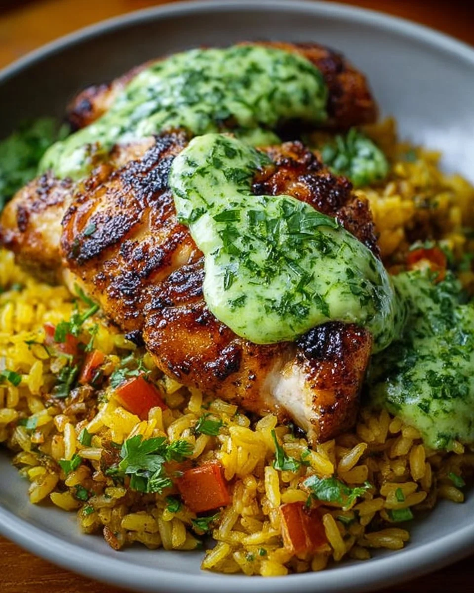 Peruvian Chicken And Rice with Green Sauce