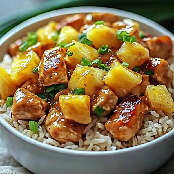 Delicious Pineapple Chicken and Rice dish garnished with fresh herbs