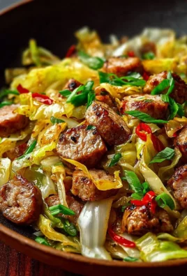 Colorful Sausage and Cabbage Stir Fry served in a bowl with fresh ingredients