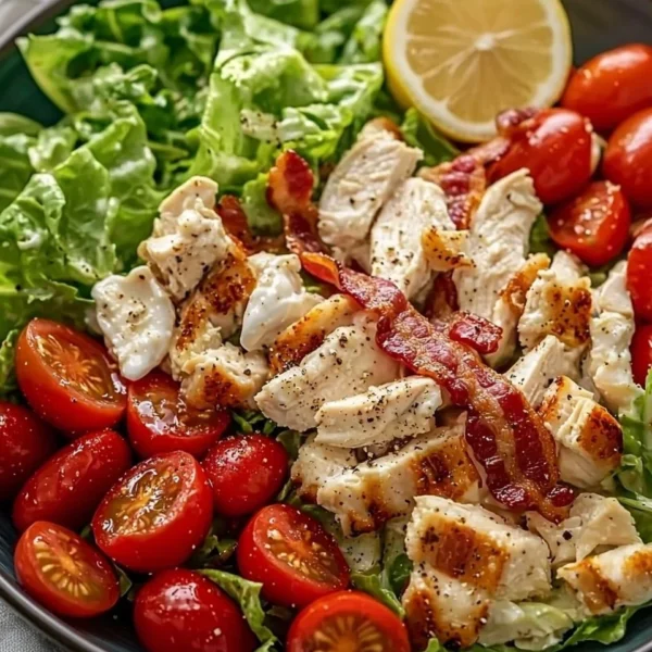 Savory BLT Chicken Salad with lettuce, bacon, and grilled chicken