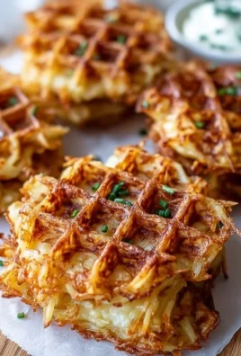 Savory hashbrown chaffles served on a plate with toppings.
