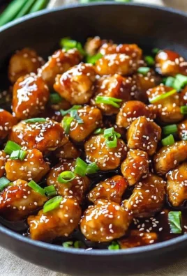 Sesame chicken dish garnished with sesame seeds and vegetables