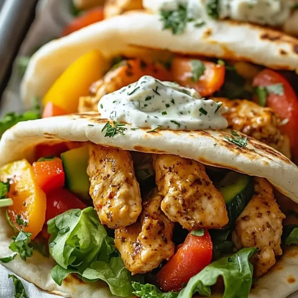 Sheet Pan Chicken Pitas with Herby Ranch on a plate