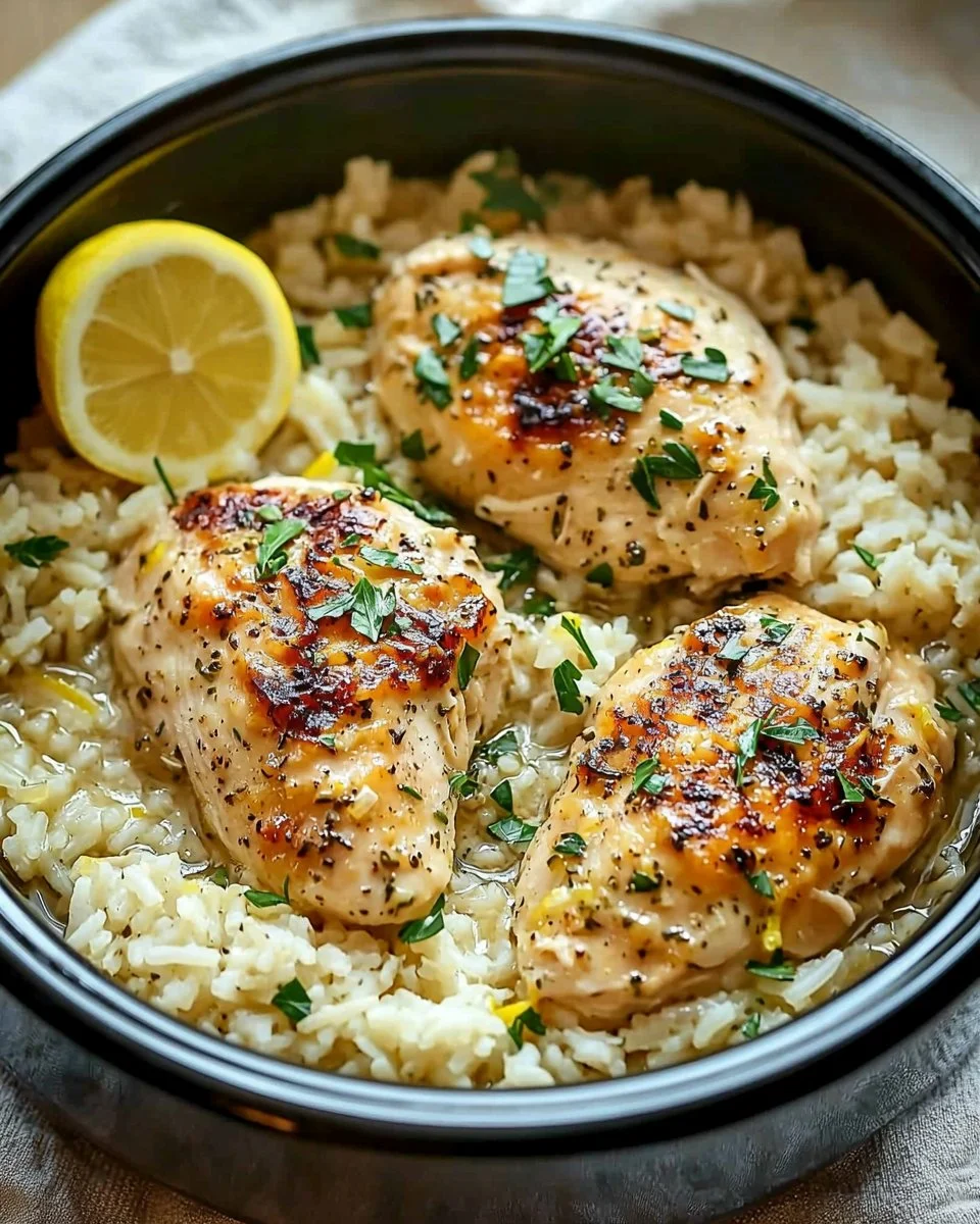 Slow Cooker Lemon Herb Chicken and Rice