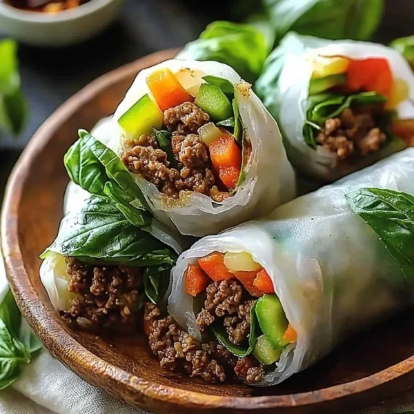 Delicious Thai Basil Beef Rolls served on a plate, showcasing freshness and flavor.