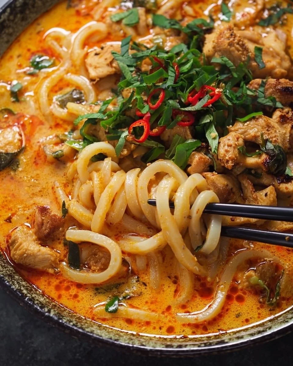 Thai-Inspired Coconut Red Curry Chicken Udon