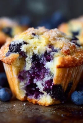 Delicious freshly baked blueberry muffins with a golden brown top.