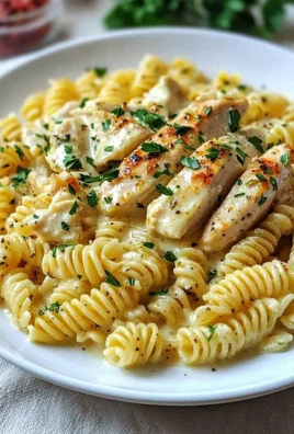 Creamy garlic parmesan chicken pasta with fresh herbs and chicken on a plate