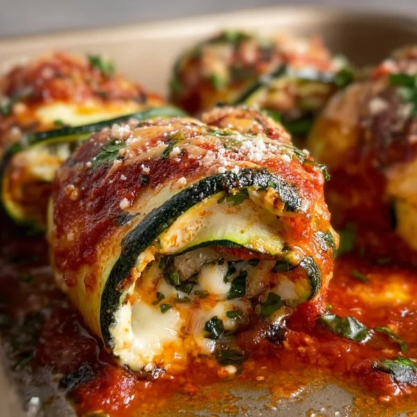 Delicious Zucchini Rollatini filled with cheese and herbs.