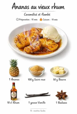 Dessert Ananas au Vieux Rhum servi dans un verre élégant
