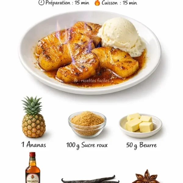 Dessert Ananas au Vieux Rhum servi dans un verre élégant
