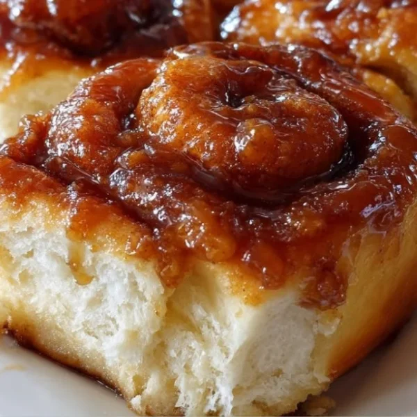 Freshly baked apple butter cinnamon rolls topped with icing