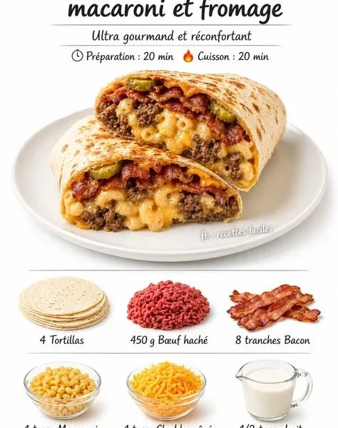 Bacon Mac and Cheese Burger Wrap with crispy bacon and creamy cheese sauce