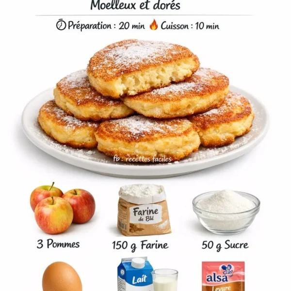 Beignets aux pommes à la poêle de grand-mère, délicieux et croustillants.