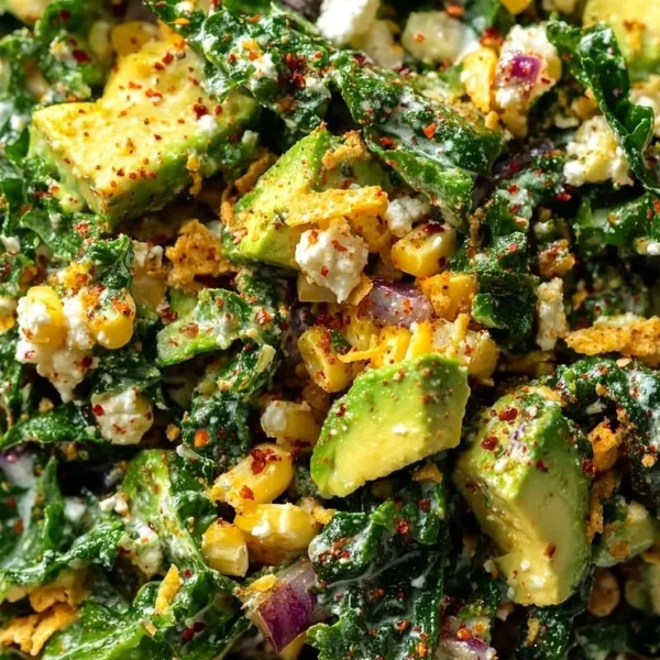 Vibrant Mexican street corn kale salad with fresh toppings and dressing
