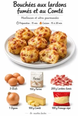 Delicious smoked bacon bites paired with Comté cheese on a serving platter