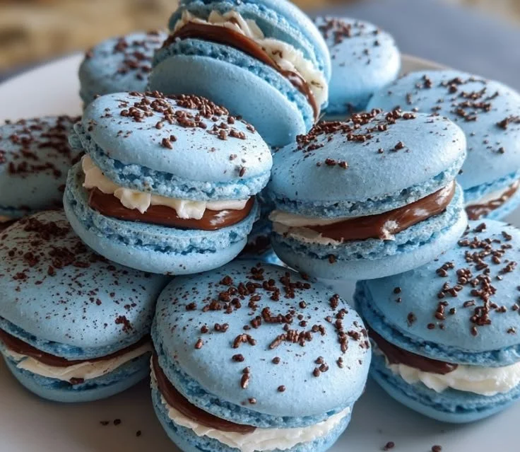 Blue Macarons with Chocolate Ganache