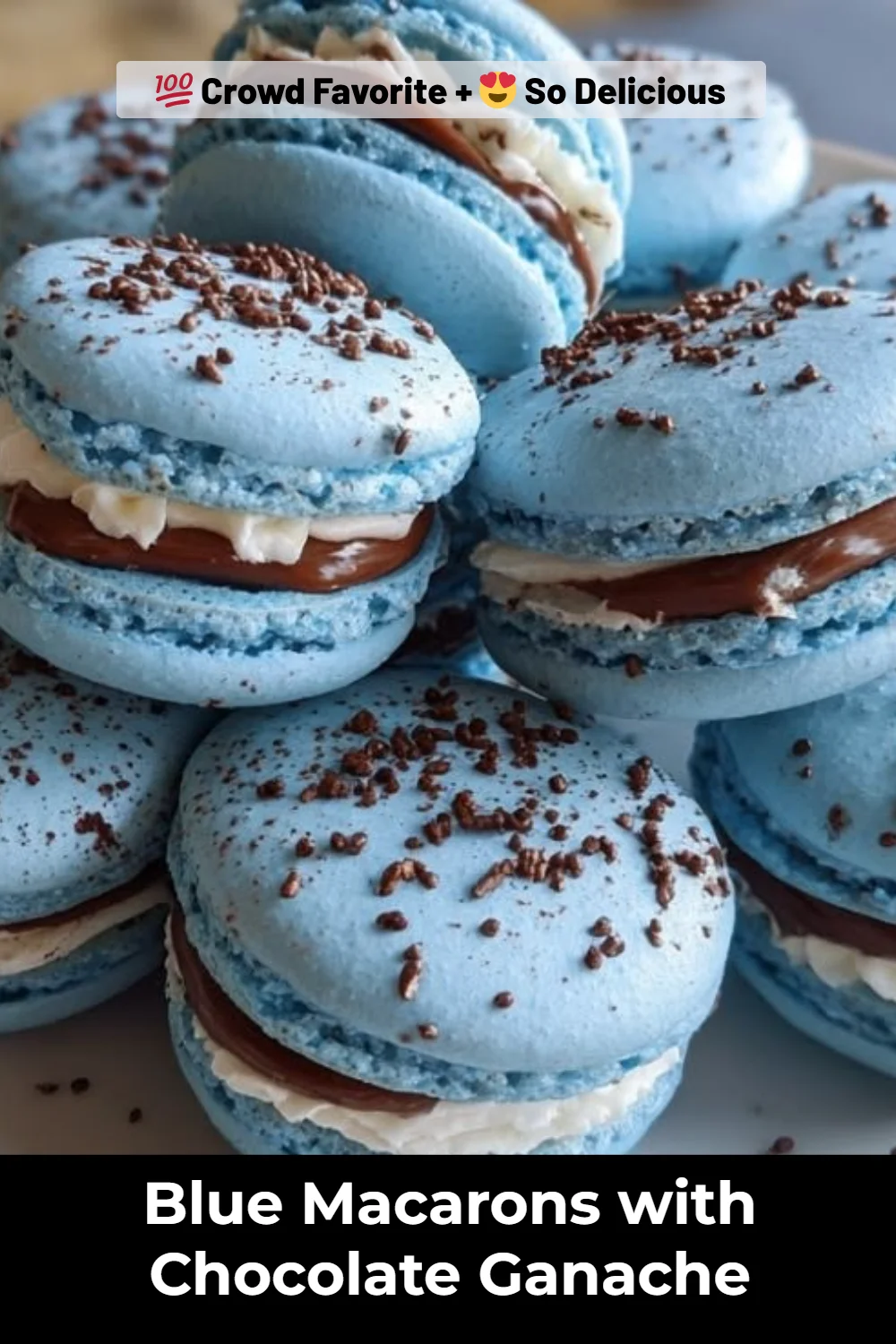 Blue Macarons with Chocolate Ganache